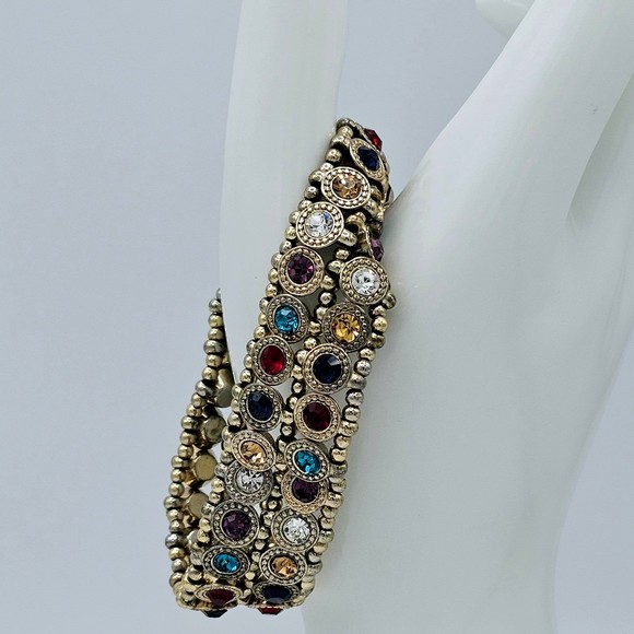 Jeweled Bracelet Vintage Rhinestone Patchwork Seed Bead Stretch Jewelry Boho - Picture 5 of 9